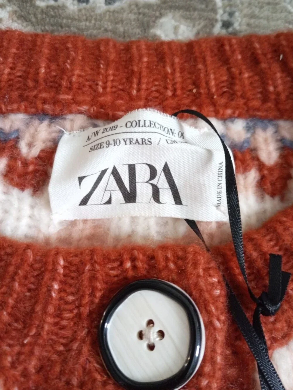 Zara limited edition knit Fair Isle rust red/orange cardigan sweater